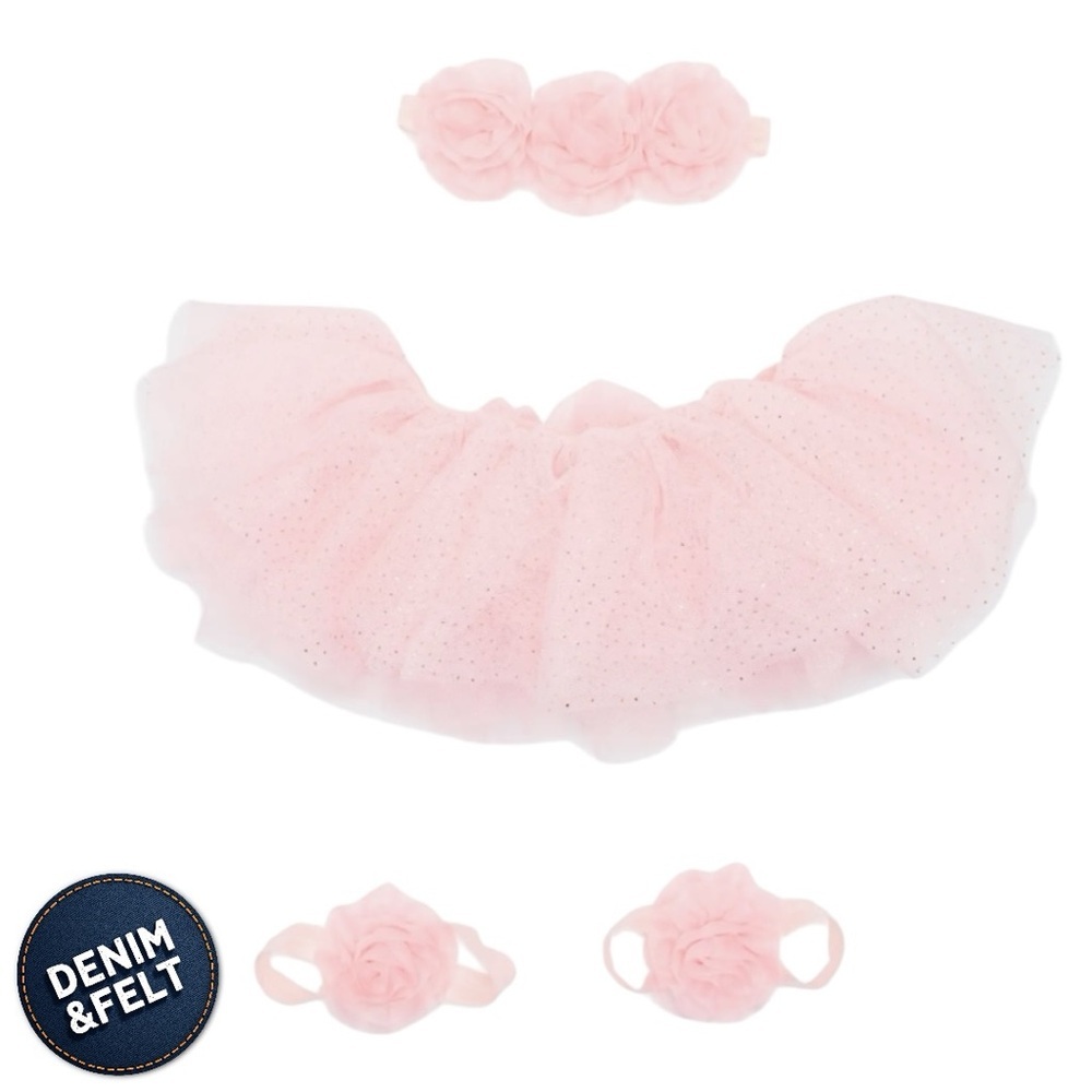 NEW Little Me 3pc Pink Tutu Headwrap & Footwrap Photo Op Set 0-12M